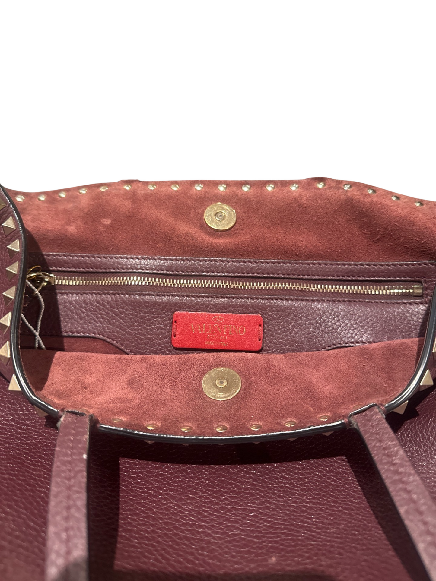 Valentino Garavani Burgundy Rockstud Tote