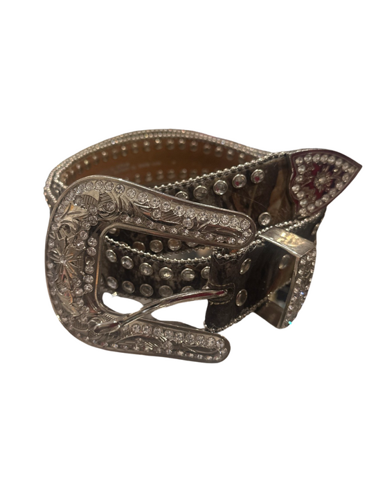 Blazin Roxx Rhinestone  Belt Grey Leather Adjustable Medium