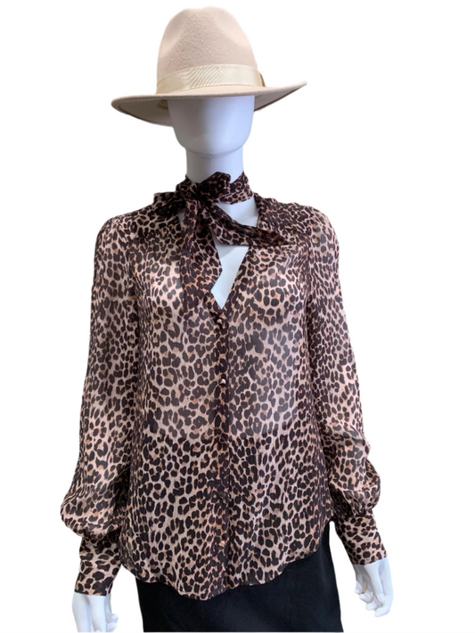 Paige Cleobelle Leopard Print Silk Blouse Size Small