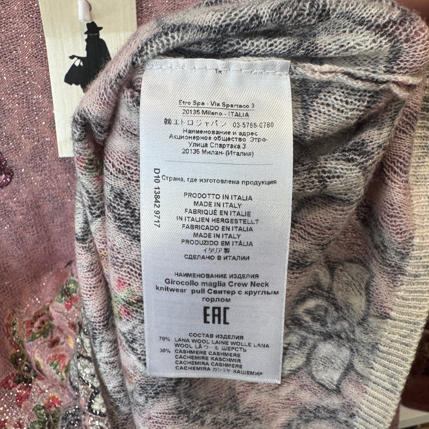 ETRO Floral Print Pink Sweater Size 44