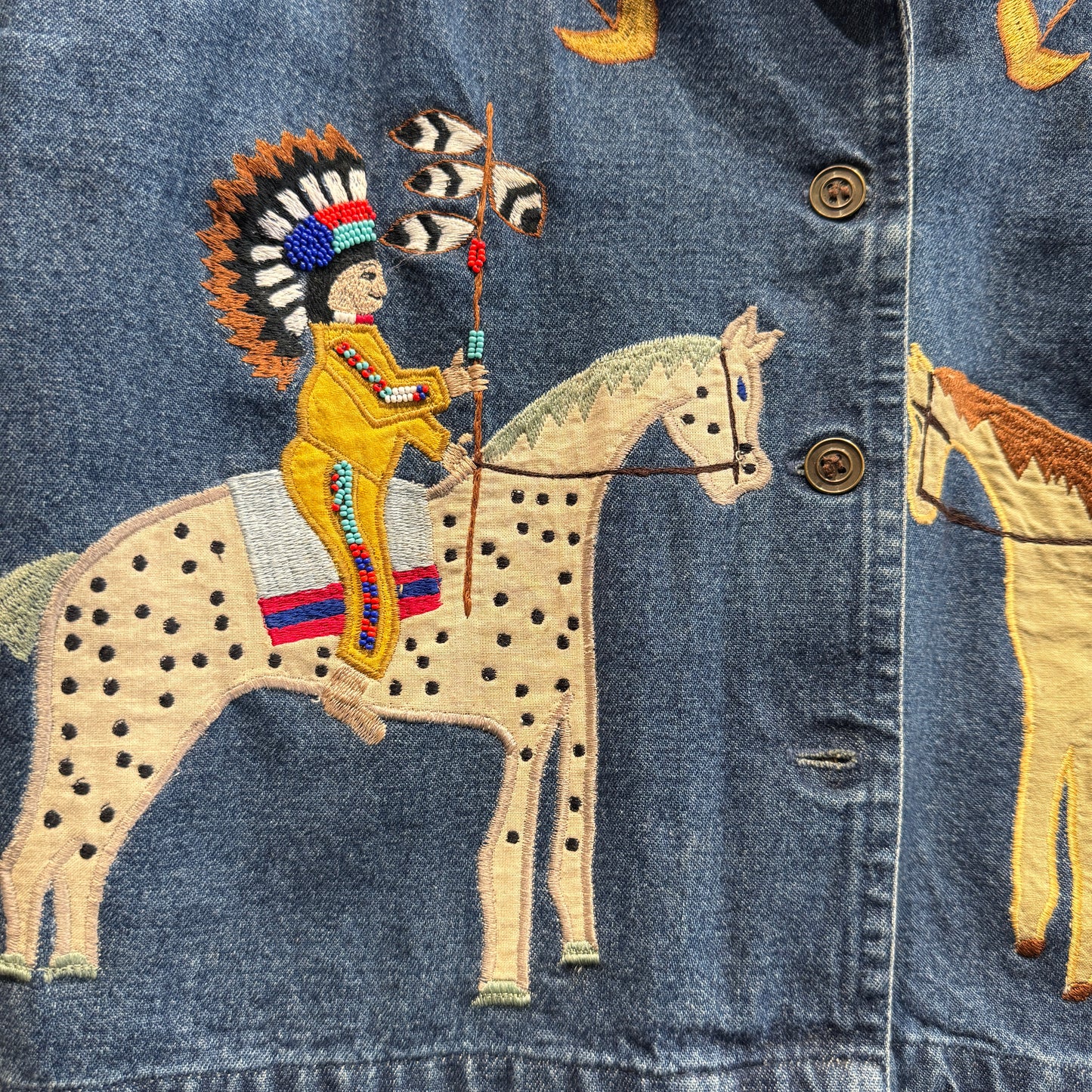 Don't Mess With Texas Denim Native American Beaded Vest Small