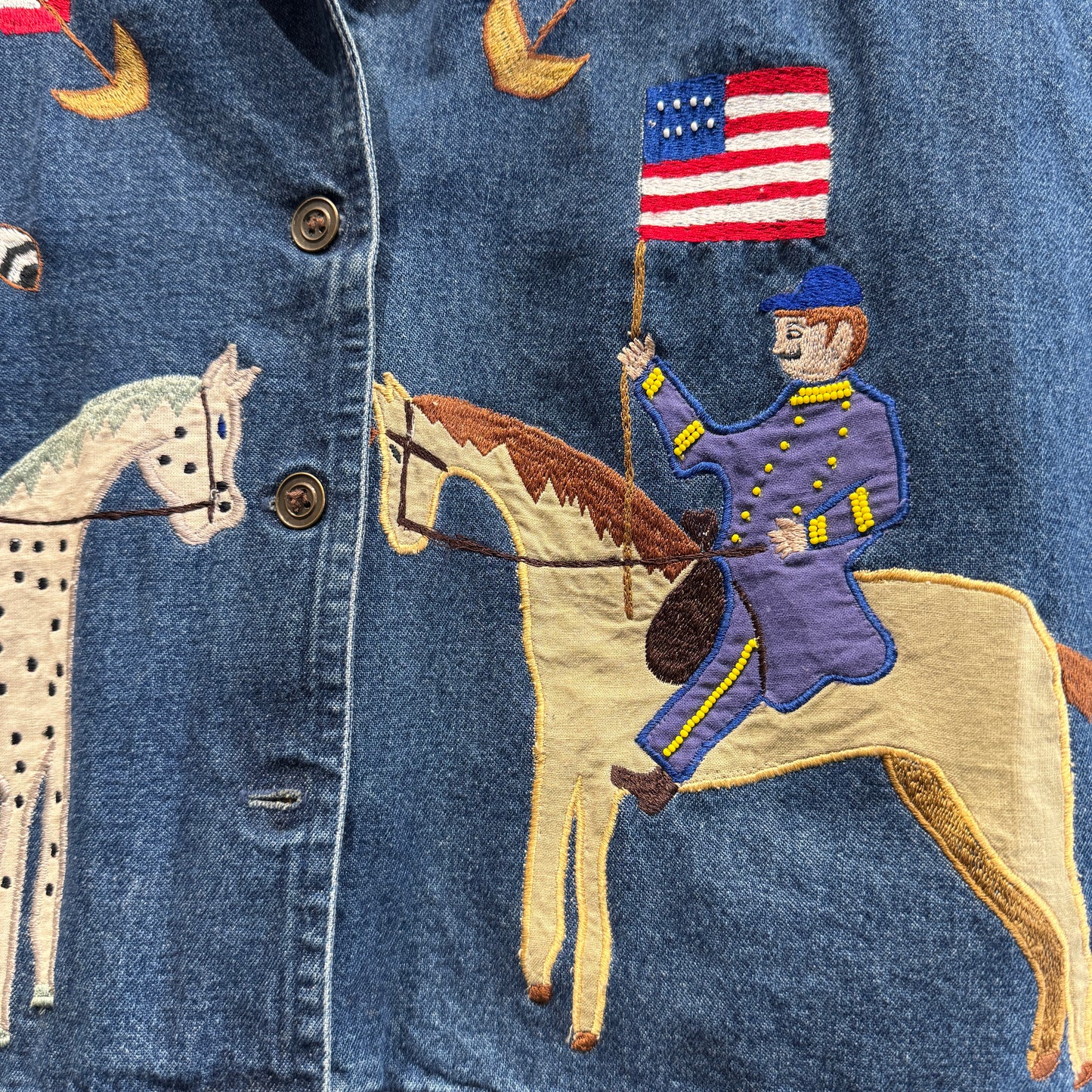 Don't Mess With Texas Denim Native American Beaded Vest Small