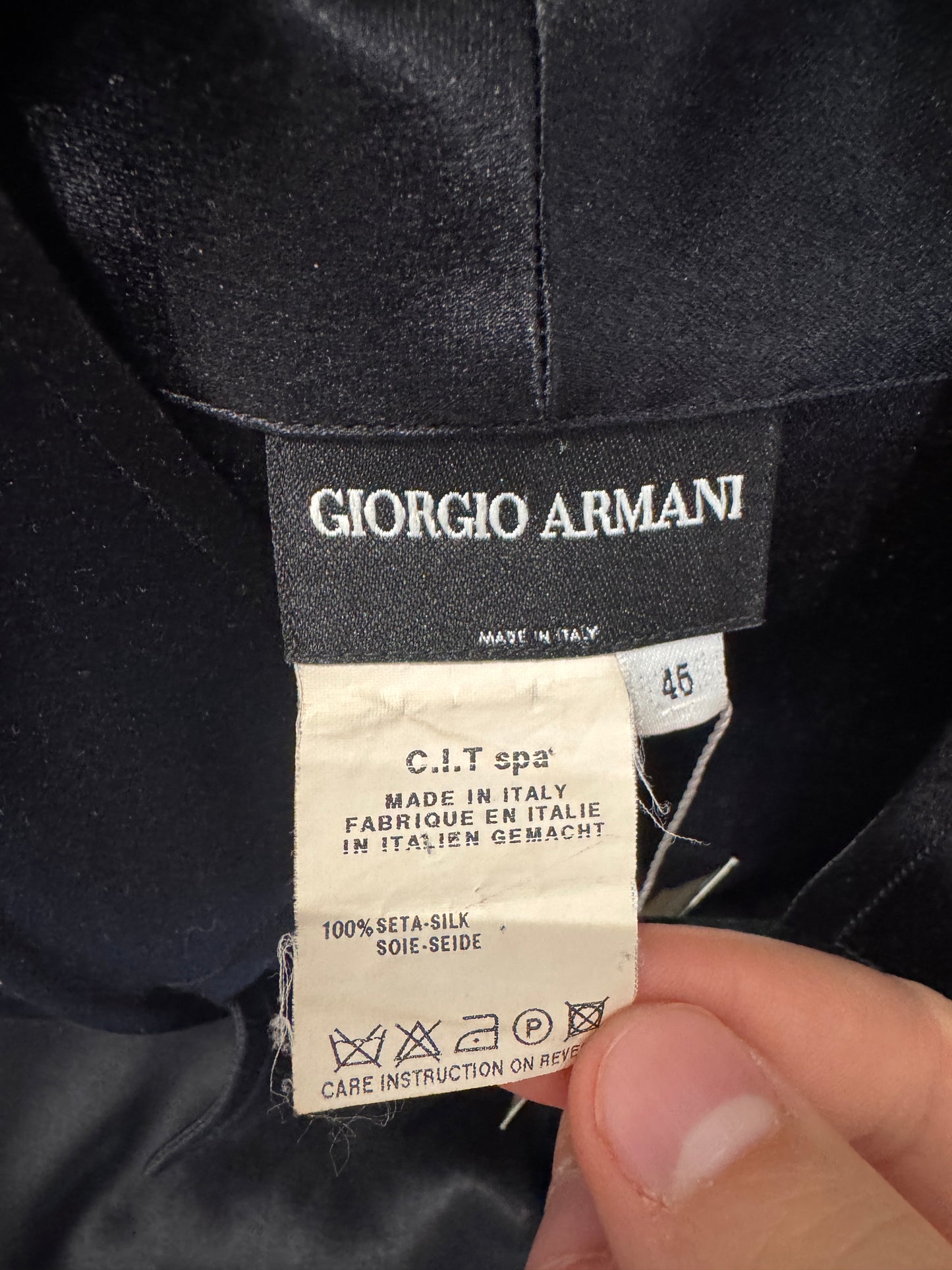 Giorgio Armani Ruched Satin Blouse Black Size 46