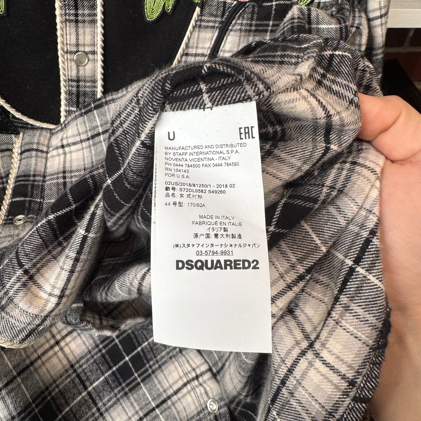 Dsquared2 Floral Embroidered Western Tartan Shirt Size 44