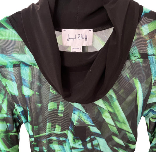 Joseph Ribkoff Black/Green Ruched  Sheer Top