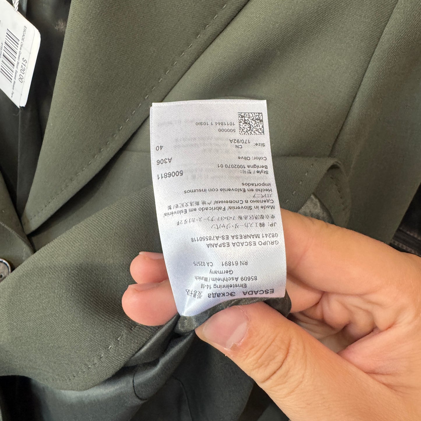 Escada Olive Green Wool Basket Weave Detain Benigna Blazer Size 40