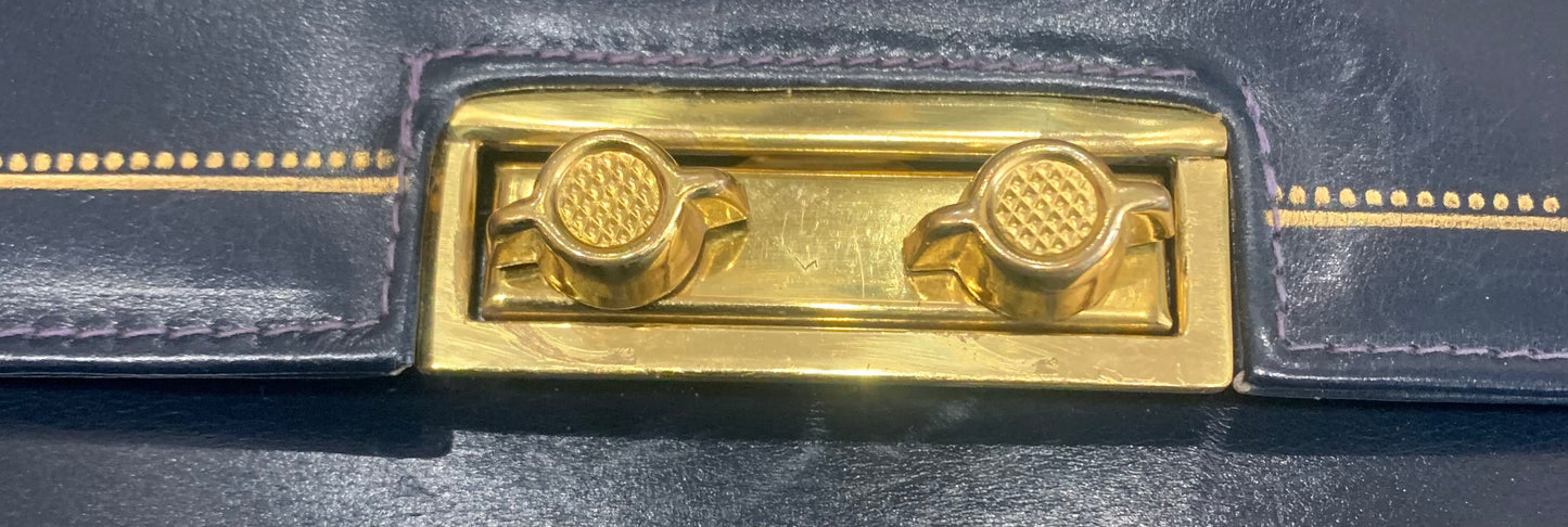 Scuola del Cuoio 1950's Blue Leather Gold Embossed Handbag