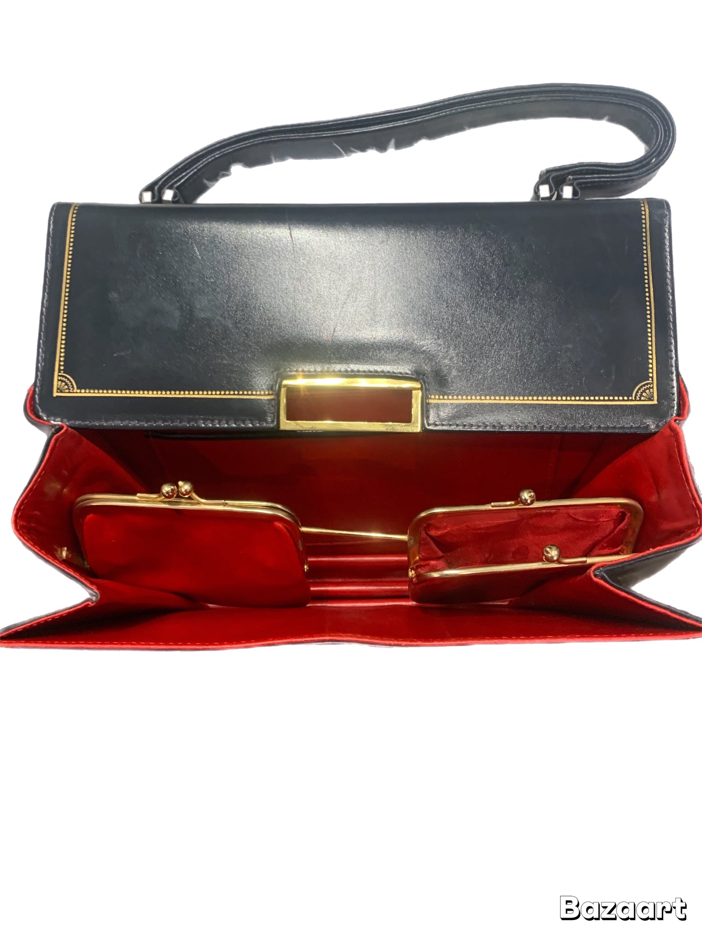 Scuola del Cuoio 1950's Blue Leather Gold Embossed Handbag