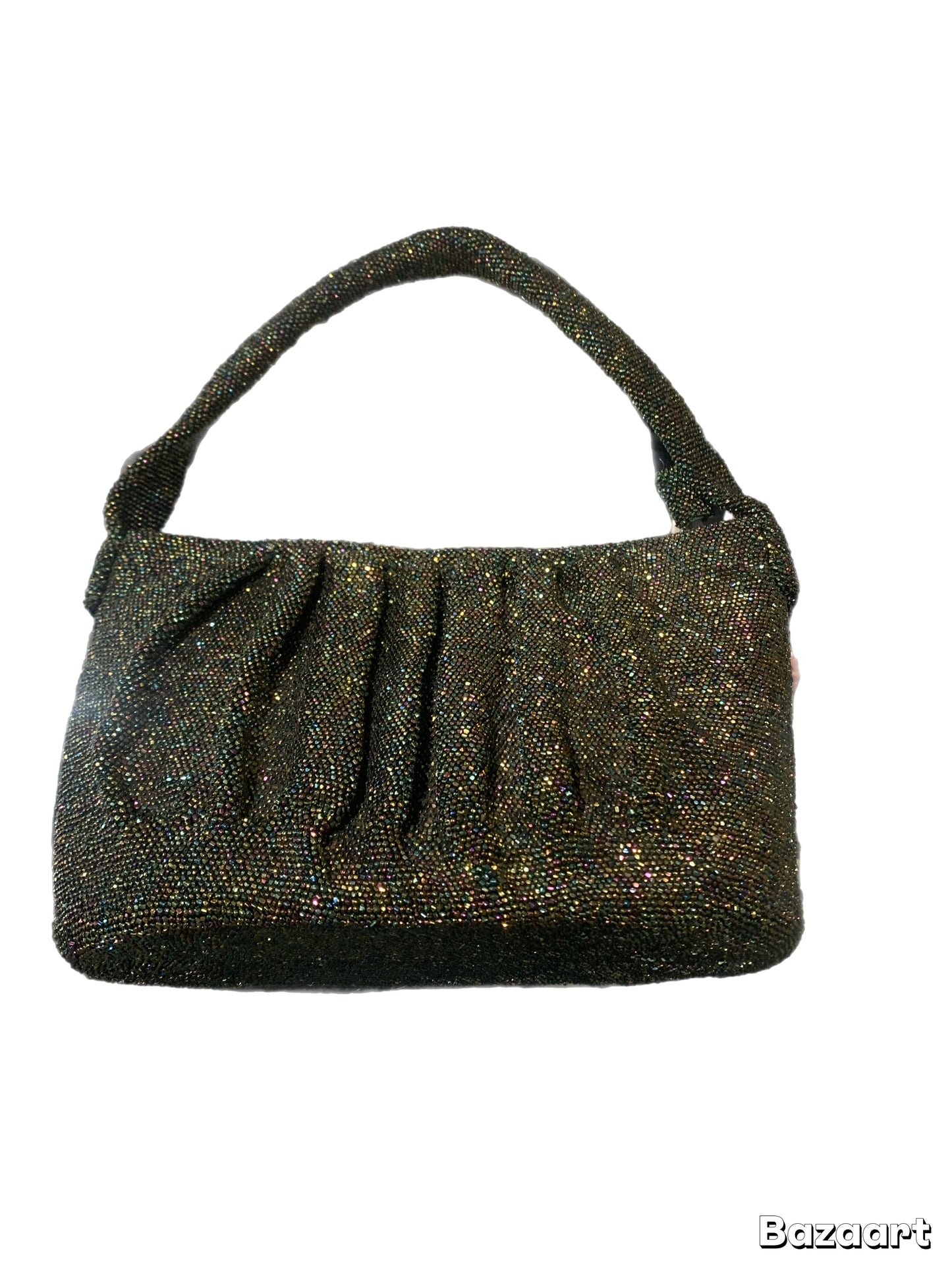 Vintage 40's Dark Green Iridescent Seed Bead Handbag