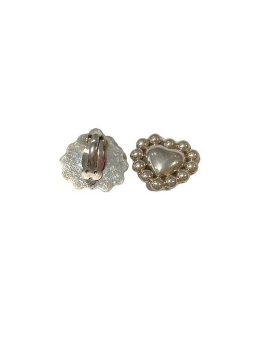 Vintage Taxco Mexican Heart Shape Earrings Silver