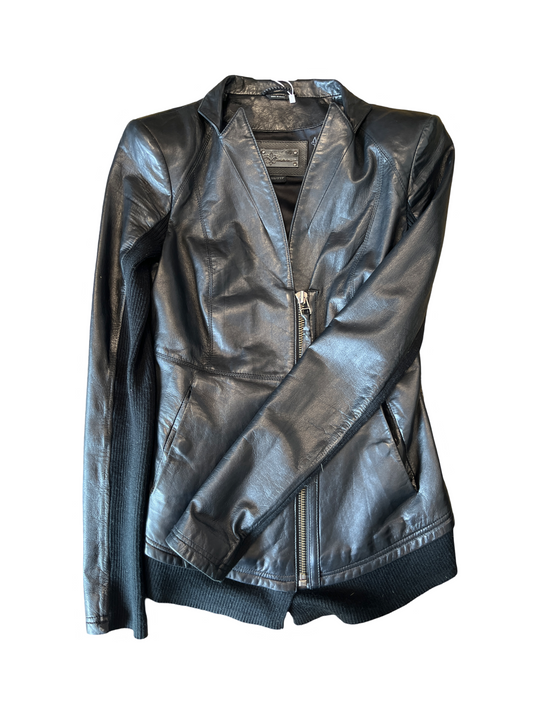 Mackage  Tailored Soft Black Leather Peplum Jacket
