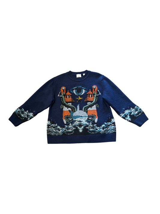 Burberry Ink Blue Liannah Intarsia Mermaid Wool Sweater