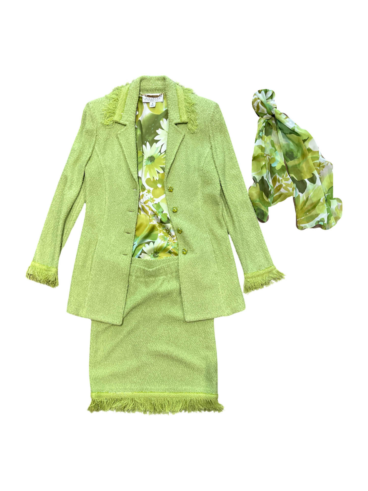 St John Couture Green Sparkly Skirt Set