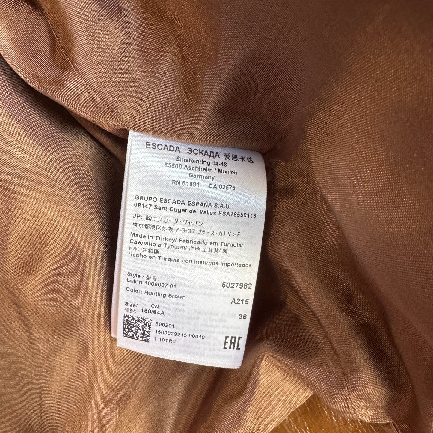Escada Brown Leather Quilted Harlequin Jacket with Mink Collar 38
