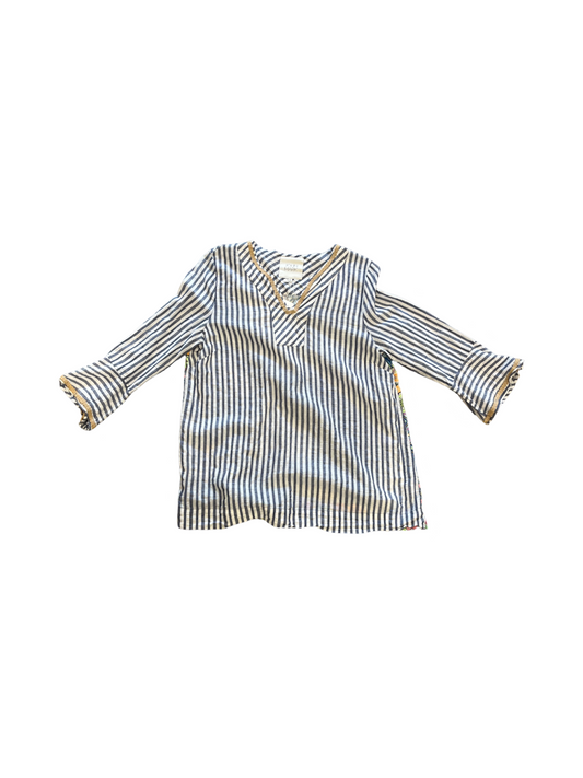 John Mark Back-Patterned Striped Ruffled cuff Striped Tunic