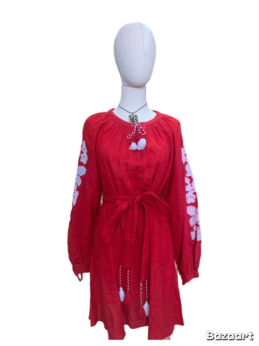 March 11 red linen dress