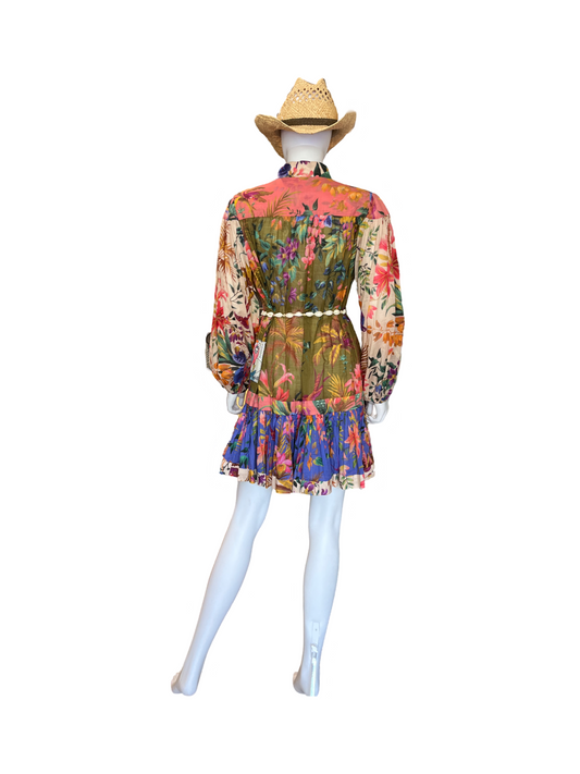 Zimmermann Tropicana Print Belted Mini Dress Size 8 USA