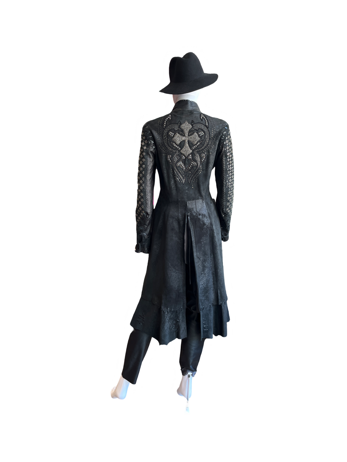 Kippy's Leather  Intricate Black Leather Long Jacket Size Small
