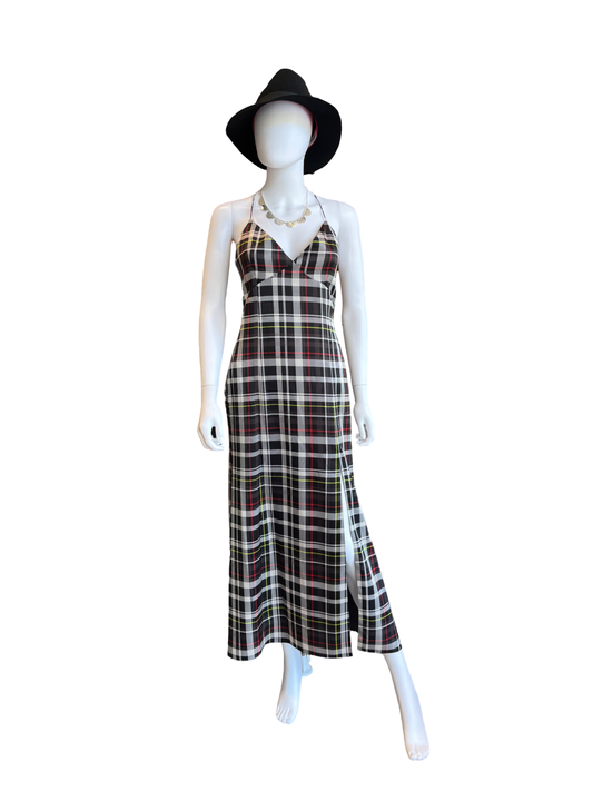 Alice + Olivia Julietta Checked Satin Midi Slip Dress Size 10