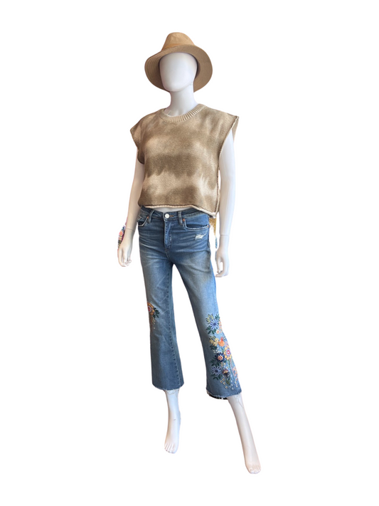 Blank NYC Great Jones High Rise Crop Embroidered Floral Jeans