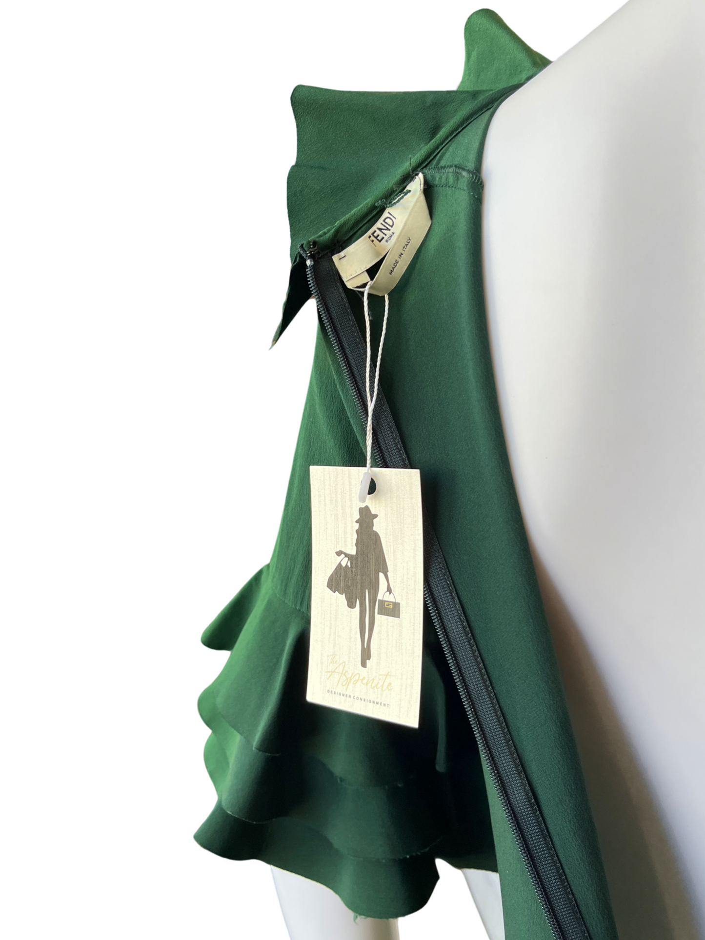 Fendi Silk Derk Emerald Green Midi Dress S 38