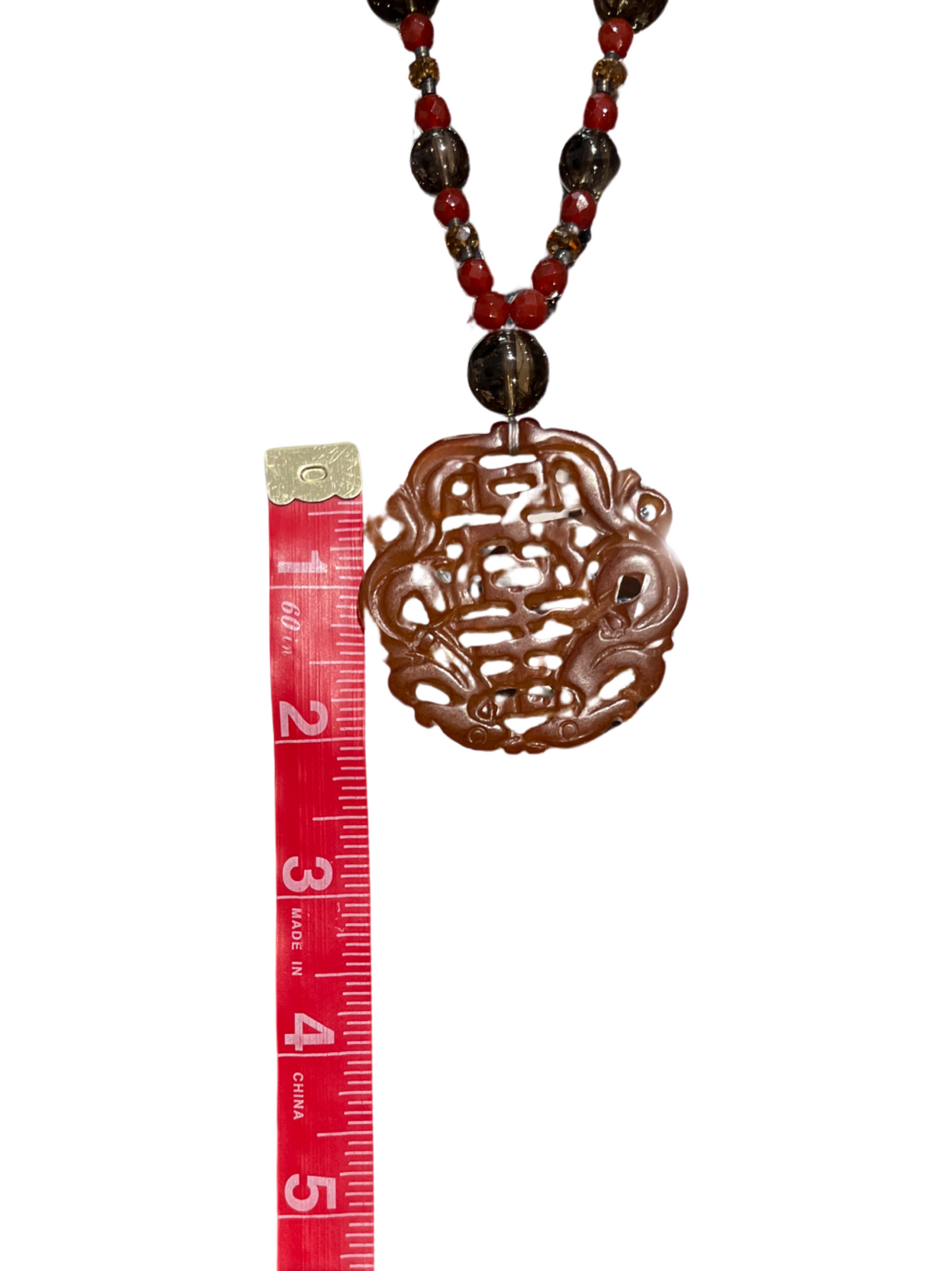 Carved Out Fire Agate/Red Jade Medallion Glass Beads