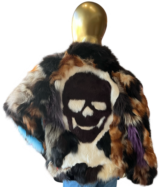 Philipp Plein Couture Patchwork Real Silver Fox/Rabbit Fur Coat Crop