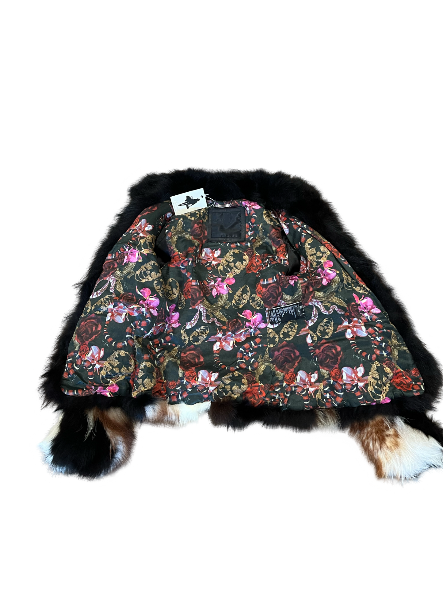 Philipp Plein Couture Patchwork Real Silver Fox/Rabbit Fur Coat Crop