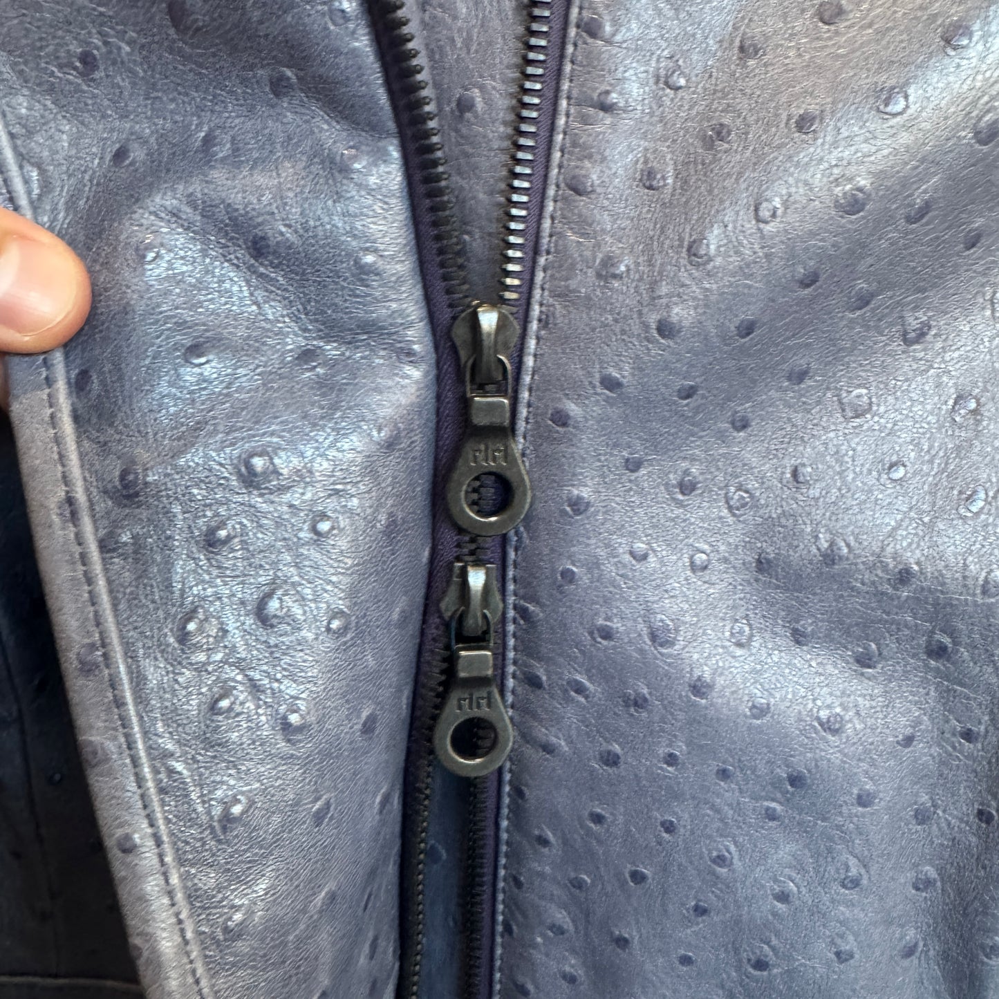 Worth Gray Ostrich Leather Moto Jacket Size 10