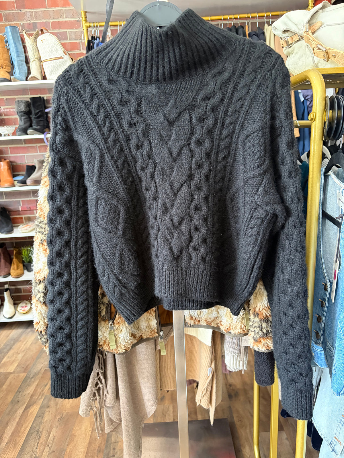 Celine Cashmere Black Cable Knit Sweater Size M