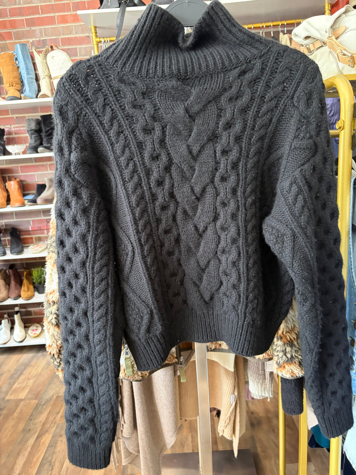 Celine Cashmere Black Cable Knit Sweater Size M