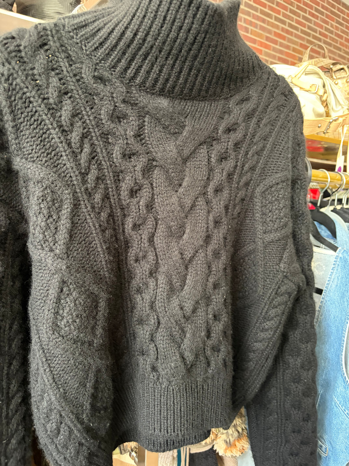 Celine Cashmere Black Cable Knit Sweater Size M