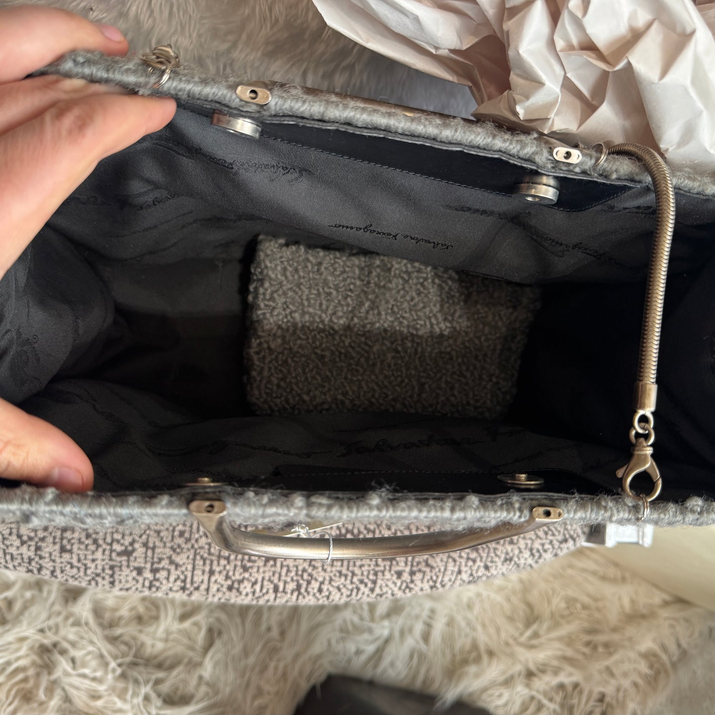 Salvatore Ferragamo Gray Wool Handbag Tote