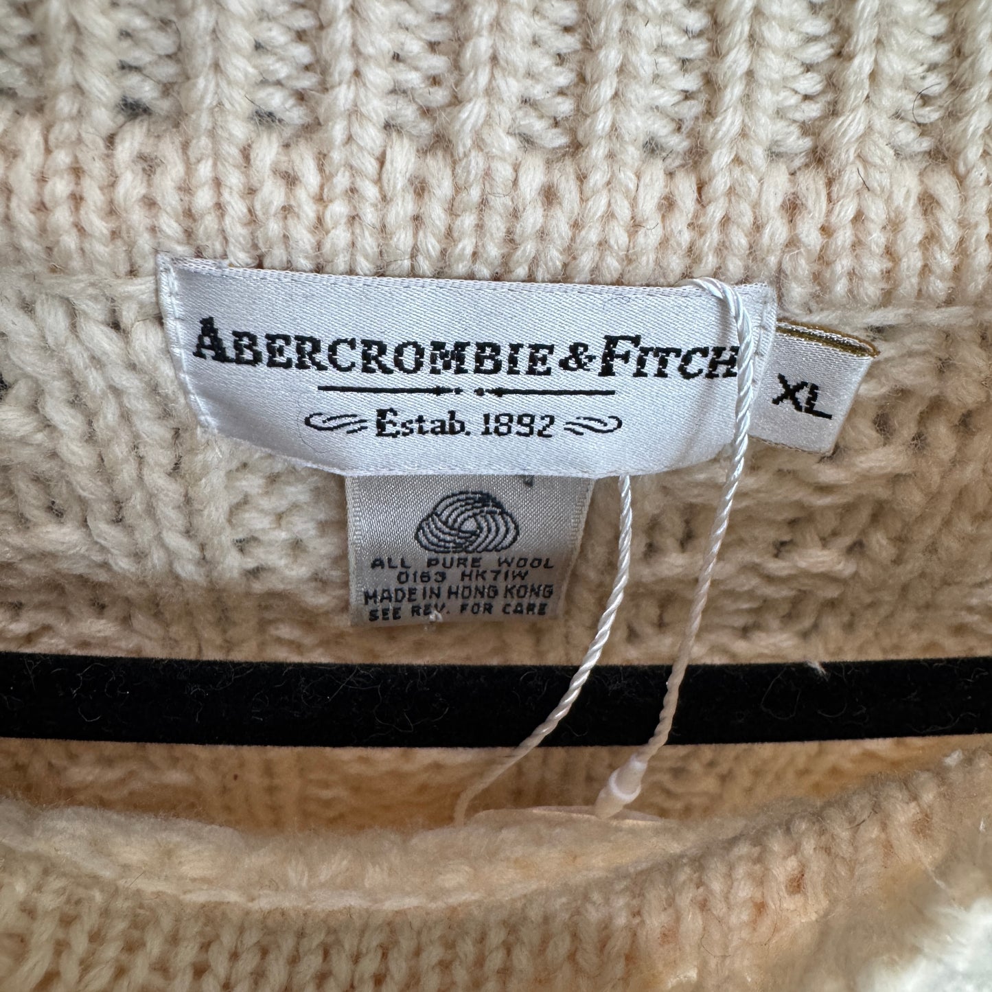Vintage Abercrombie & Fitch Cable Knit Beige Sweater Men's XL Pure Wool