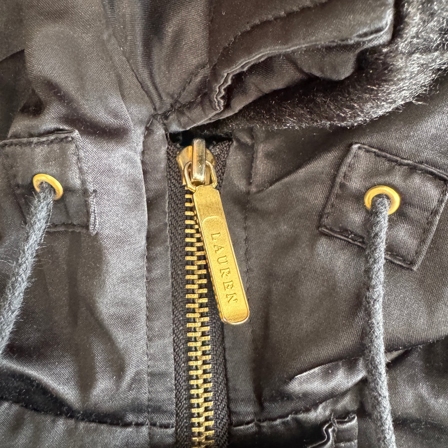 Lauren Ralph Lauren Faux Fur Hood Black Puffer Jacket Size Small