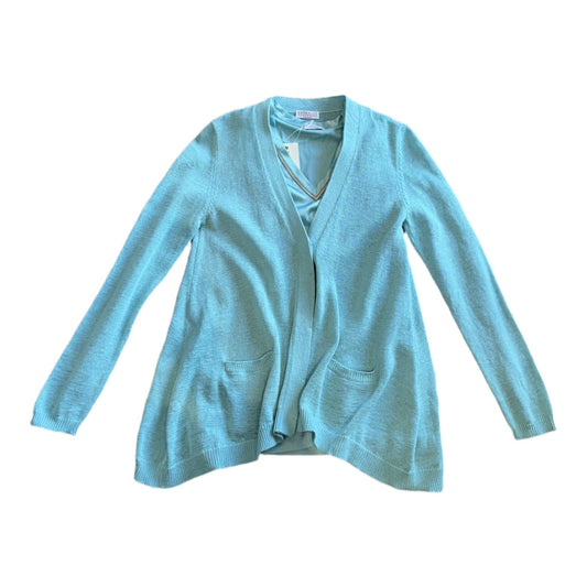 Brunello Cucinelli Aqua 2PC Set Cardigan and Silk Sleeveless Top