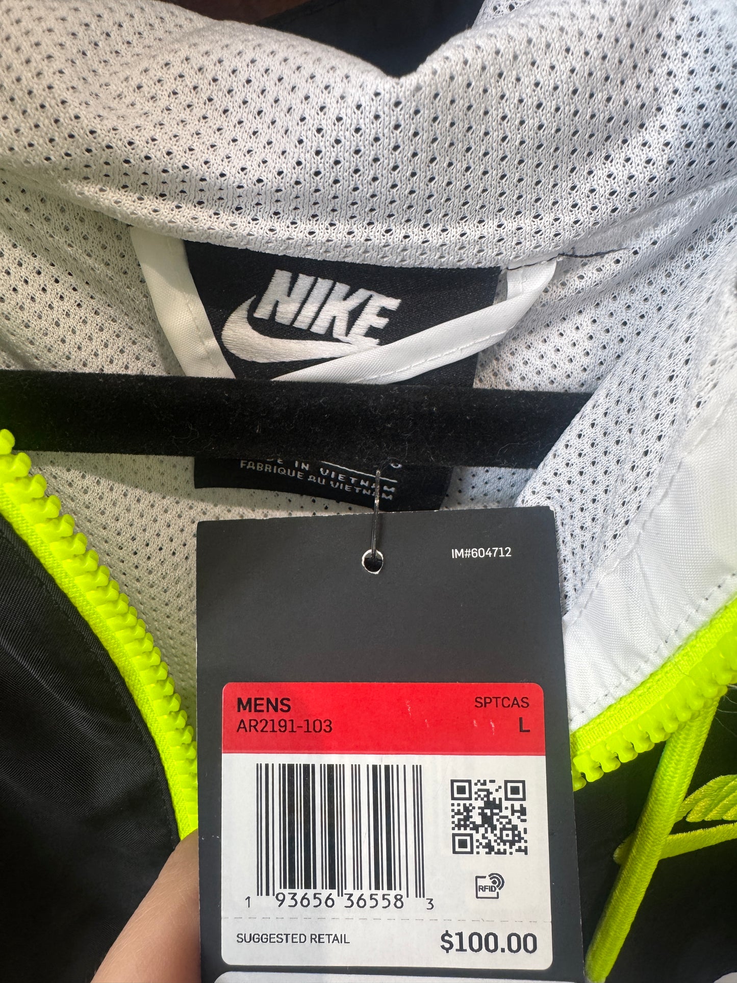 New Nike Neon Green Windbreaker Size Large Men's
