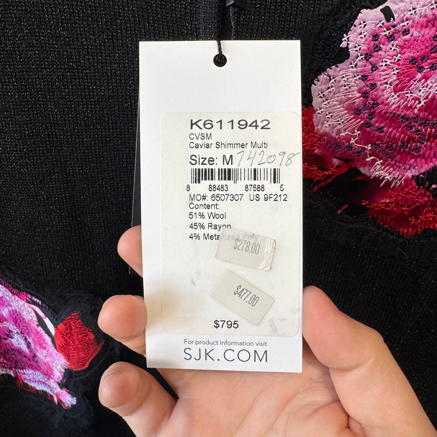 St. John Flower Embroidery Knit  Shimmer Scoop Neck Cardigan Medium