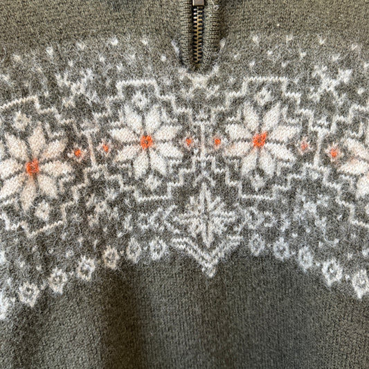 Dale of Norway Wool Nordic Sweater Medium Quarter Zip Fair Isle Green