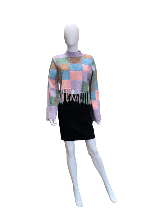 Alemais Fringed Wool Blend Patchwork Sweater /8