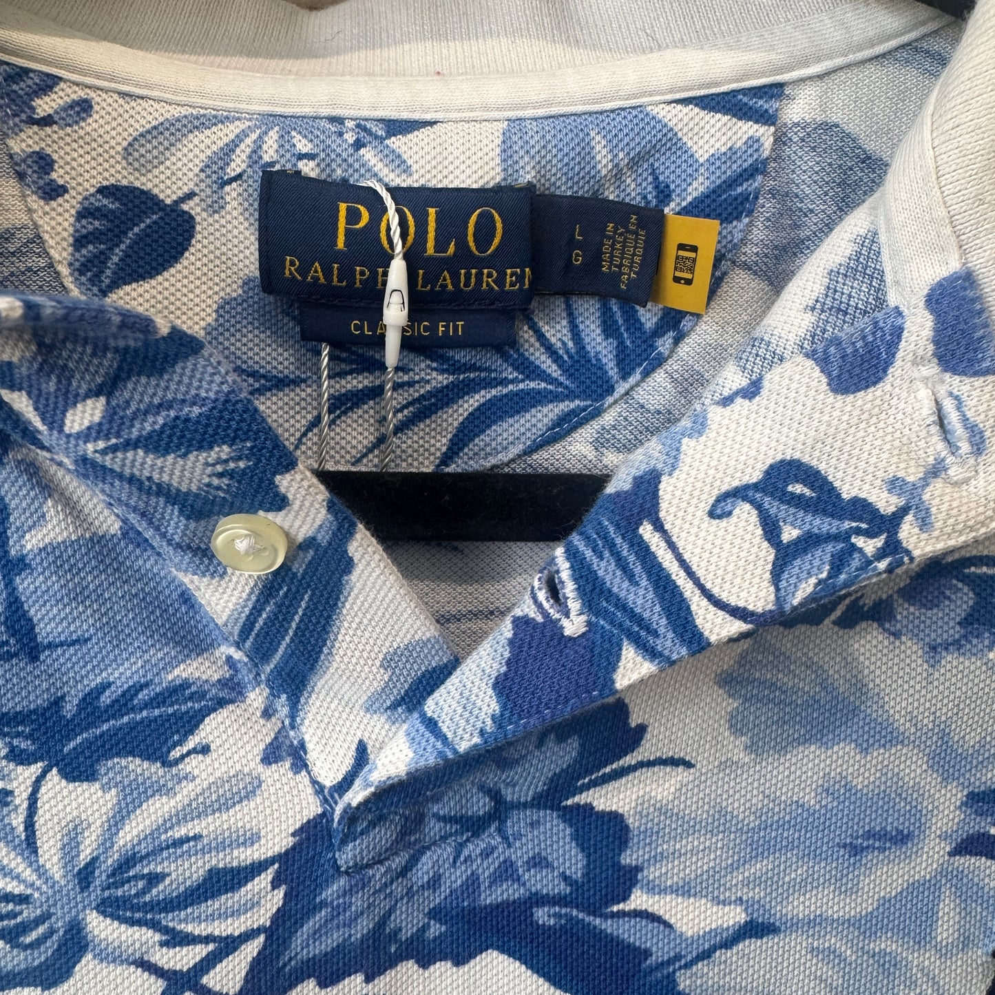 Polo Ralph Lauren Tropical White Floral Cotton Polo Shirt Large Men's