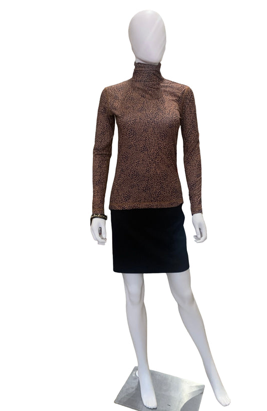 lands end brown leopard print zip up w/turtle neck