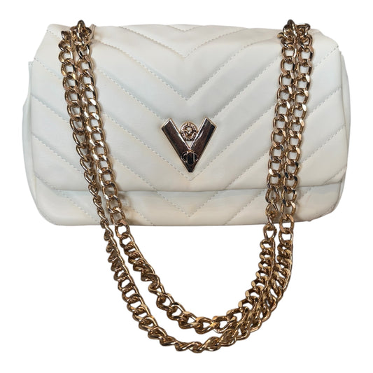Valentino Orlandi White Quilted Handbag With Gold Chain Strap