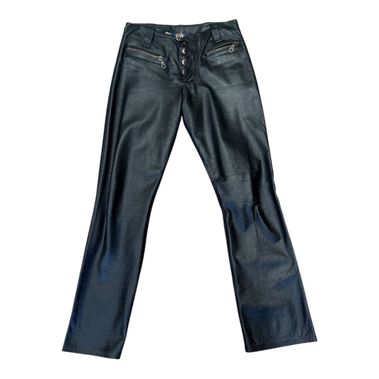 Free London Black Leather Trousers Buttons Closure