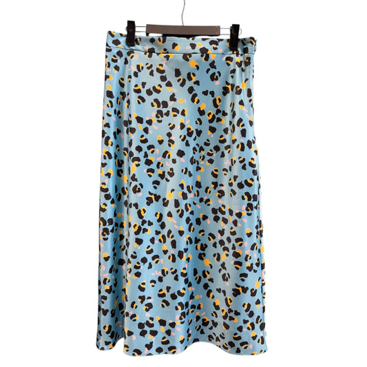 Anthropologie Hutch Eclectic Leopard Blue Midi Skirt Size 10
