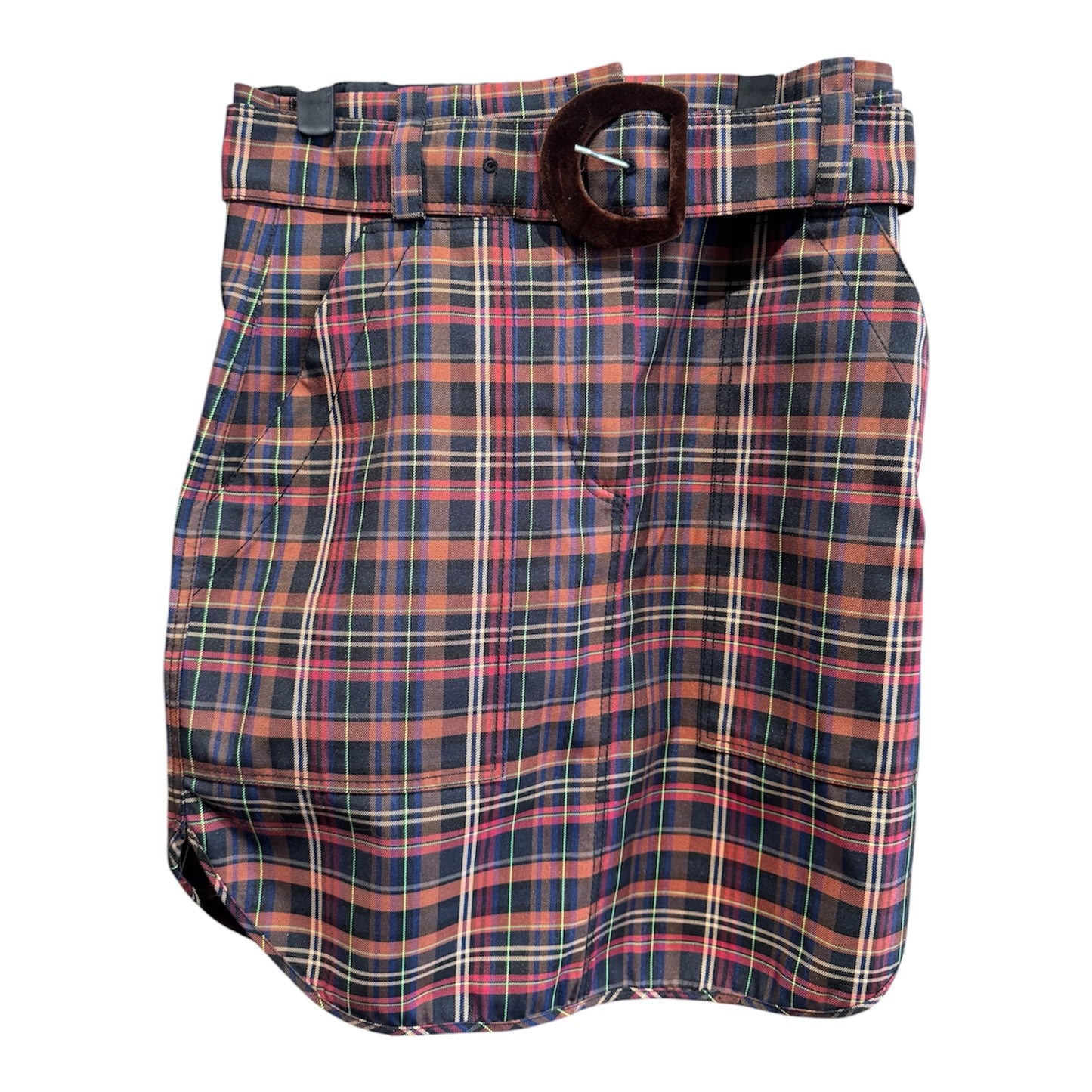 Sandro Paris Plaid Skirt with Belt Size 2