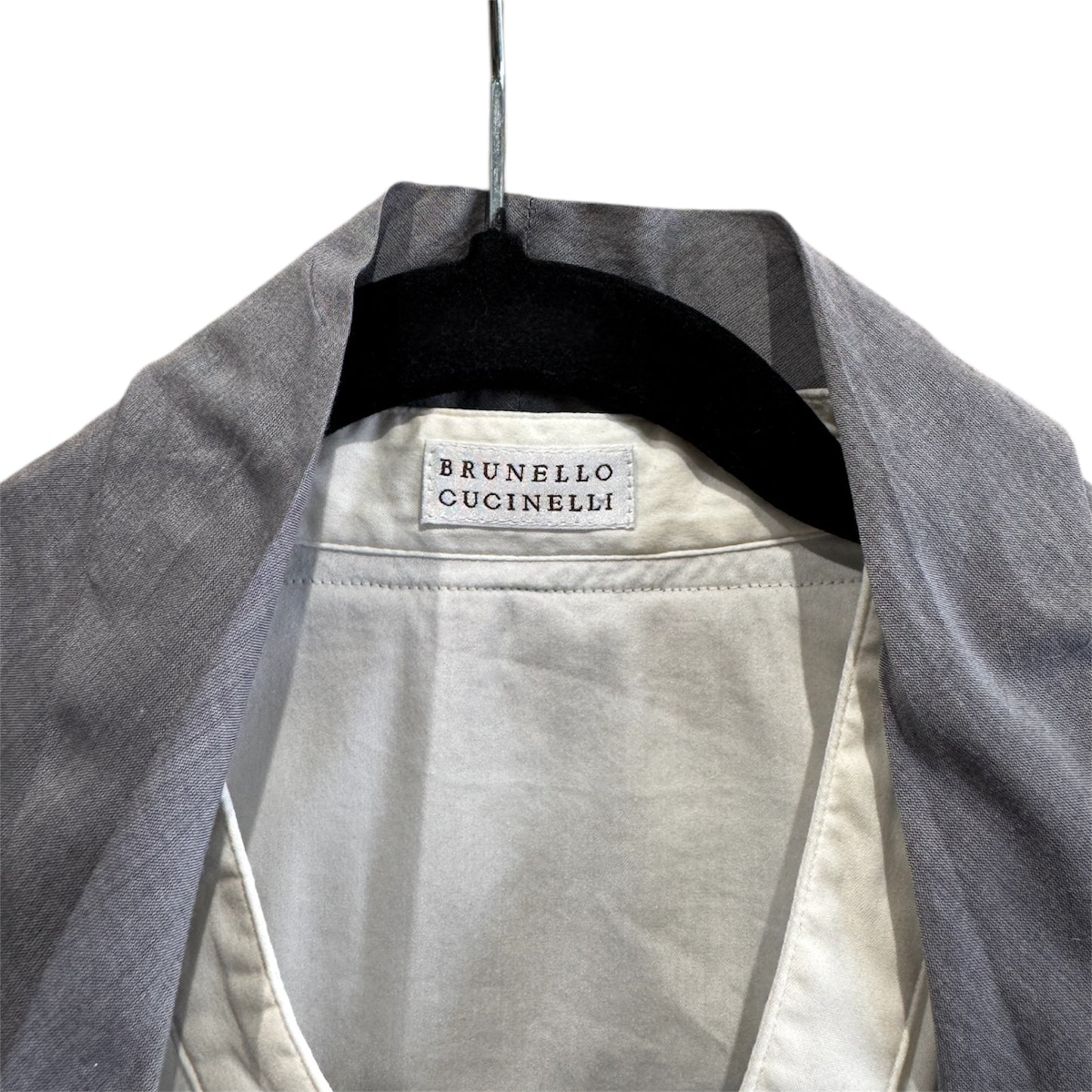 Brunello Cucinelli White Poplin Top with Grey Accent Large