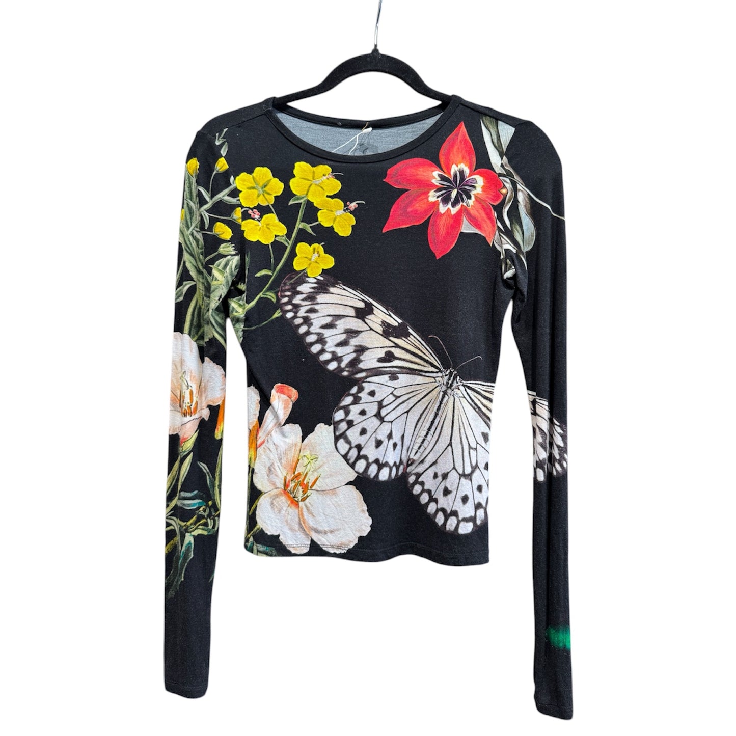 Alice + Olivia Delaina Butterfly Printed Long Sleeve Top