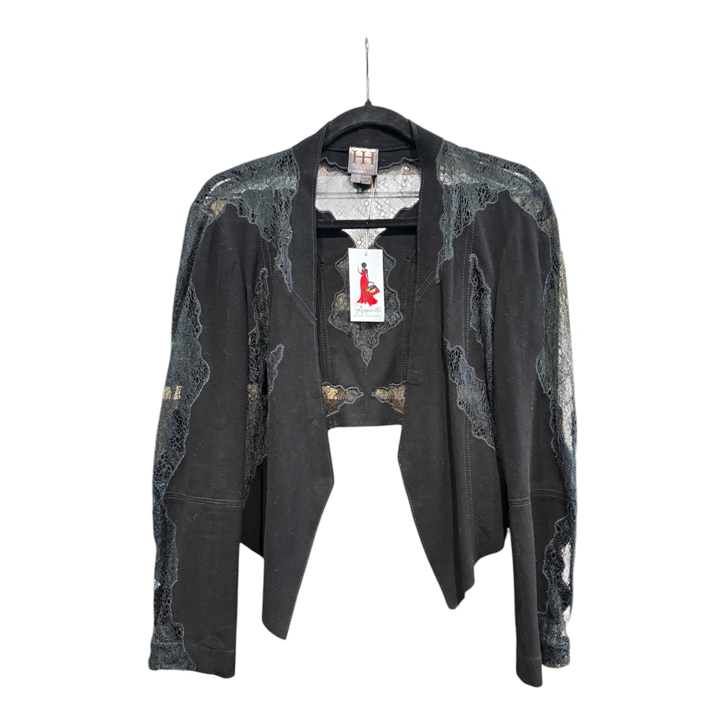 Haute Hippie Suede and Lace Panel Black Bolero