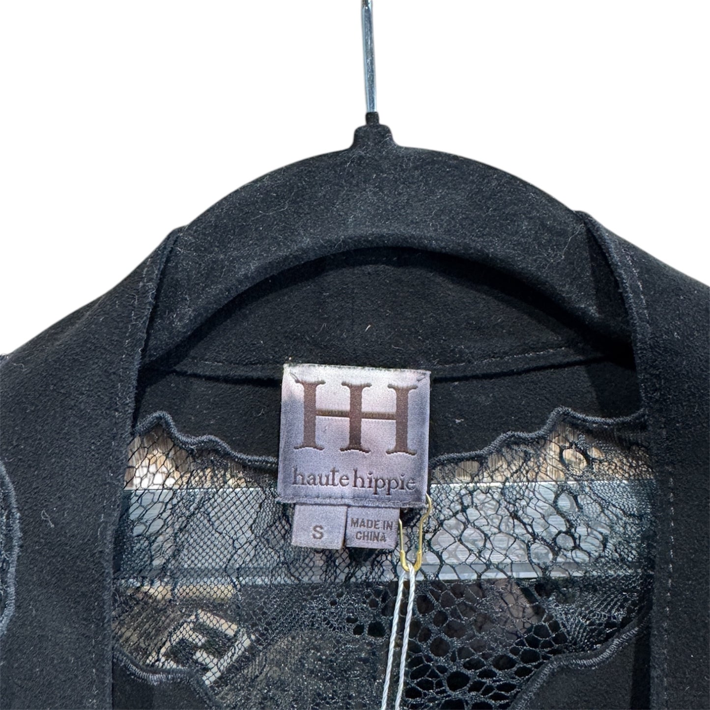 Haute Hippie Suede and Lace Panel Black Bolero